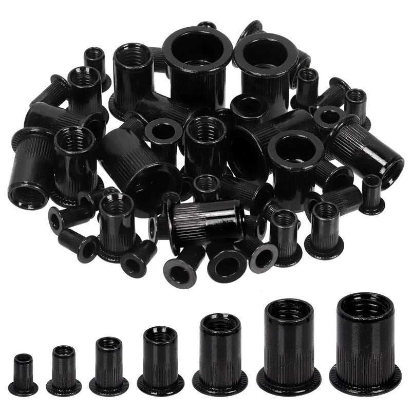 Glarks 100Pcs M3 Rivet Nuts - Black Zinc Plated Carbon Steel Flat Head Rivnut Threaded Insert Assortment Set - Image 1